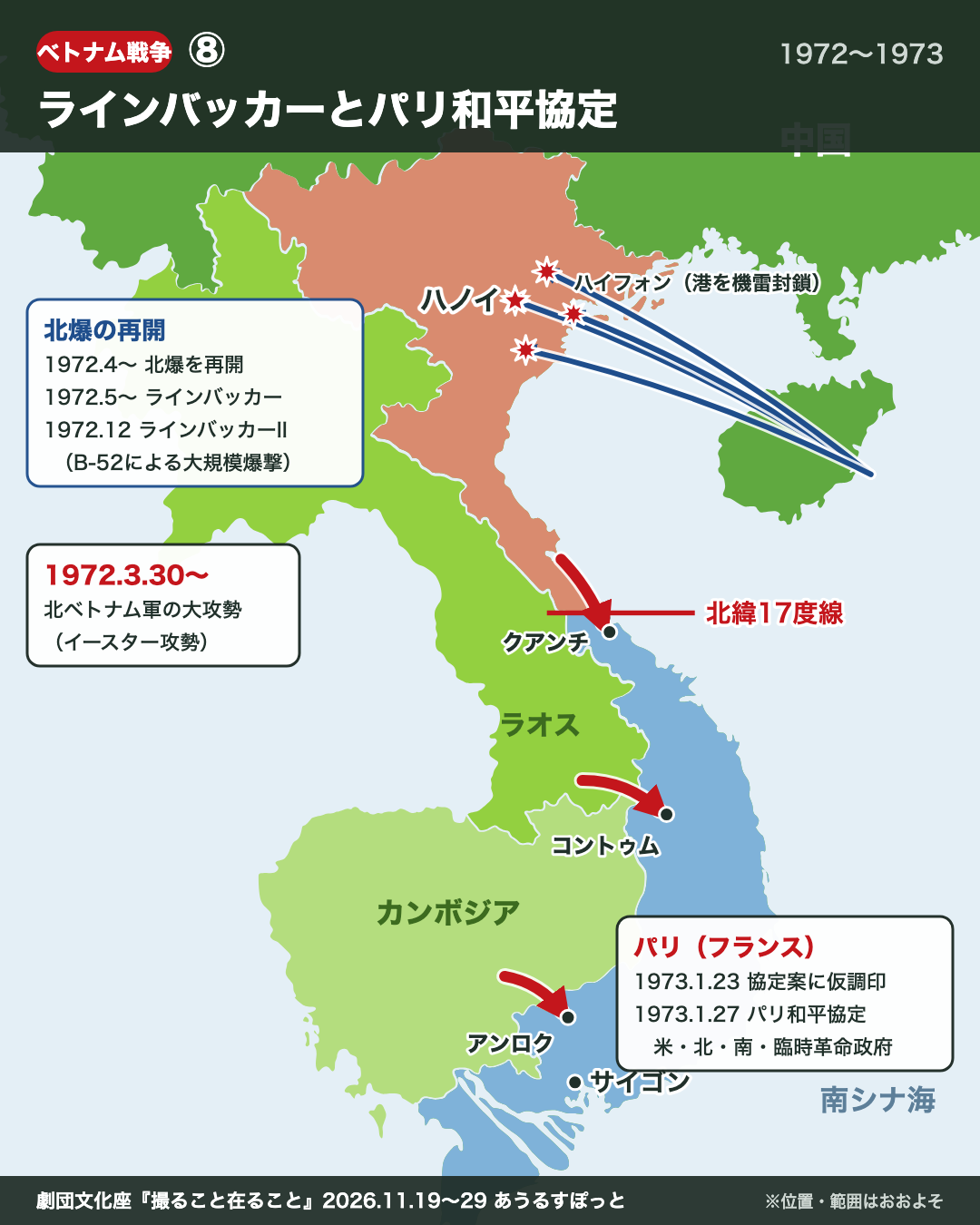 ⑧ ラインバッカーとパリ和平協定の地図